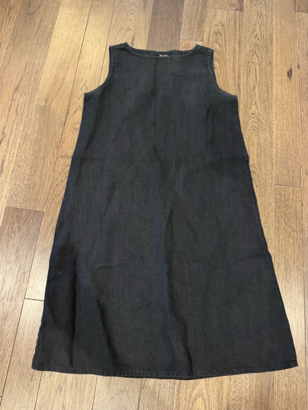 Eileen Fisher Black Sleeveless A-Line Irish Linen Dress